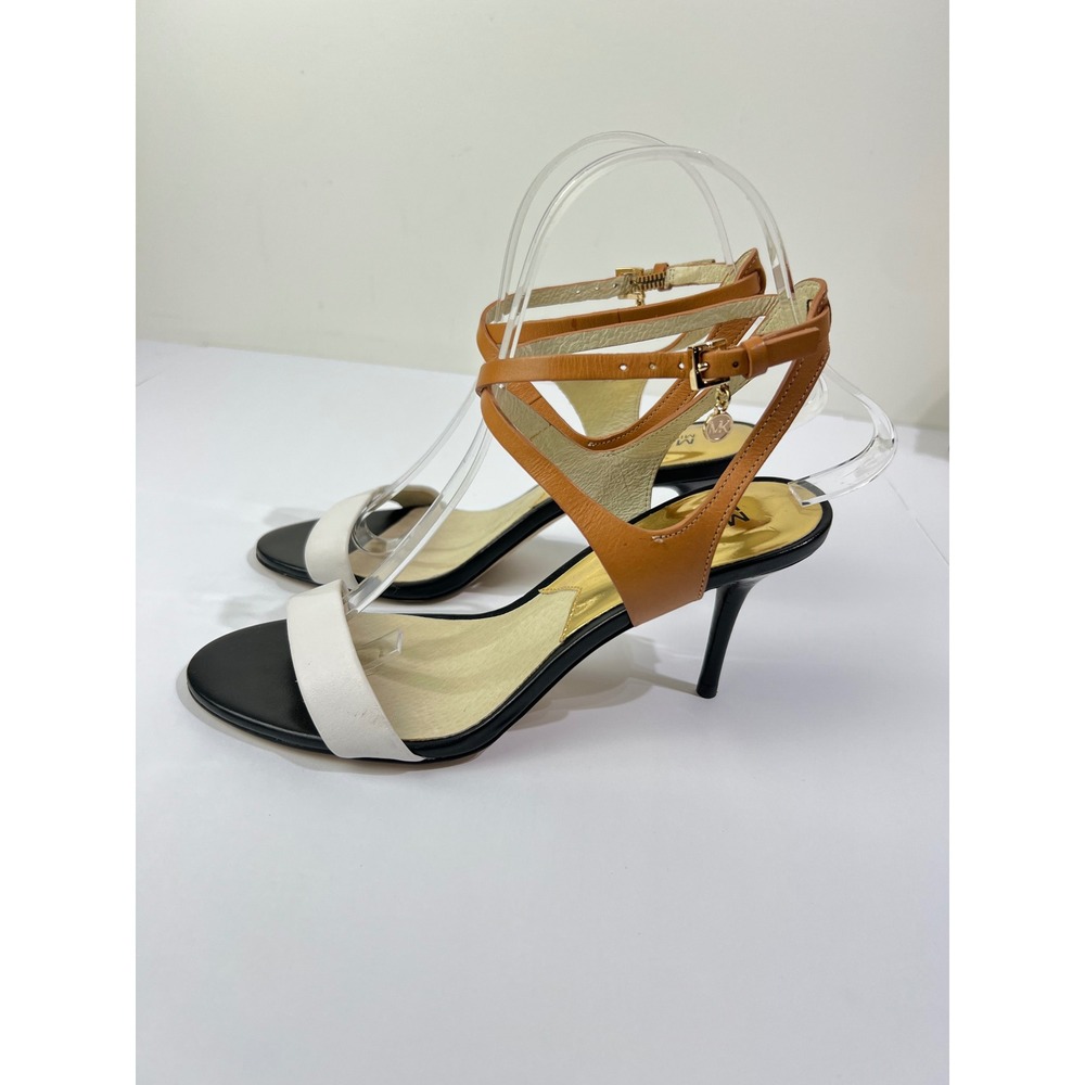 Michael Kors Womens Leather Ankle Strap Heels Tan White Black Size 6.5 - Picture 7 of 13